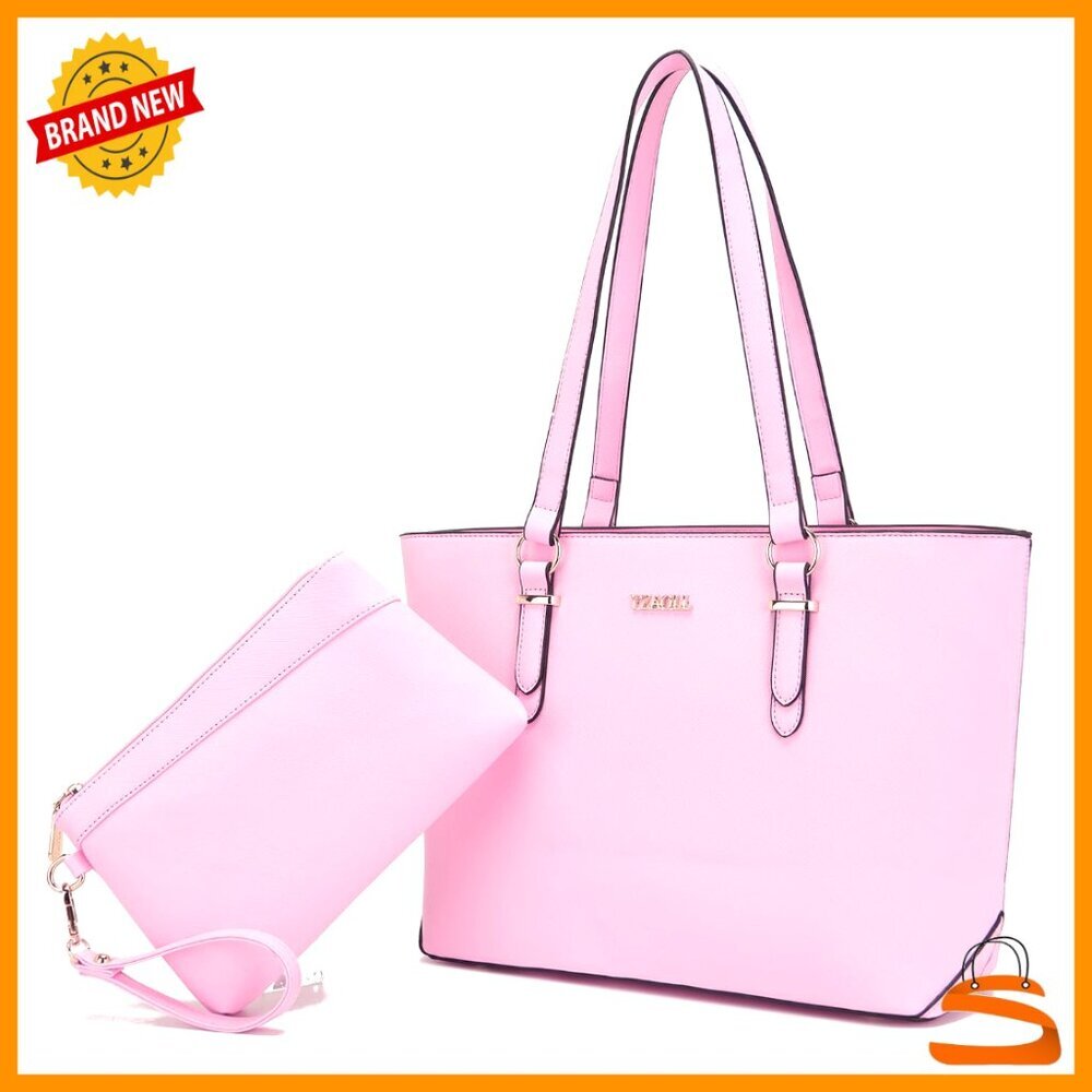 Faux Leather Tote Satchel with Matching Wristlet Wallet Set